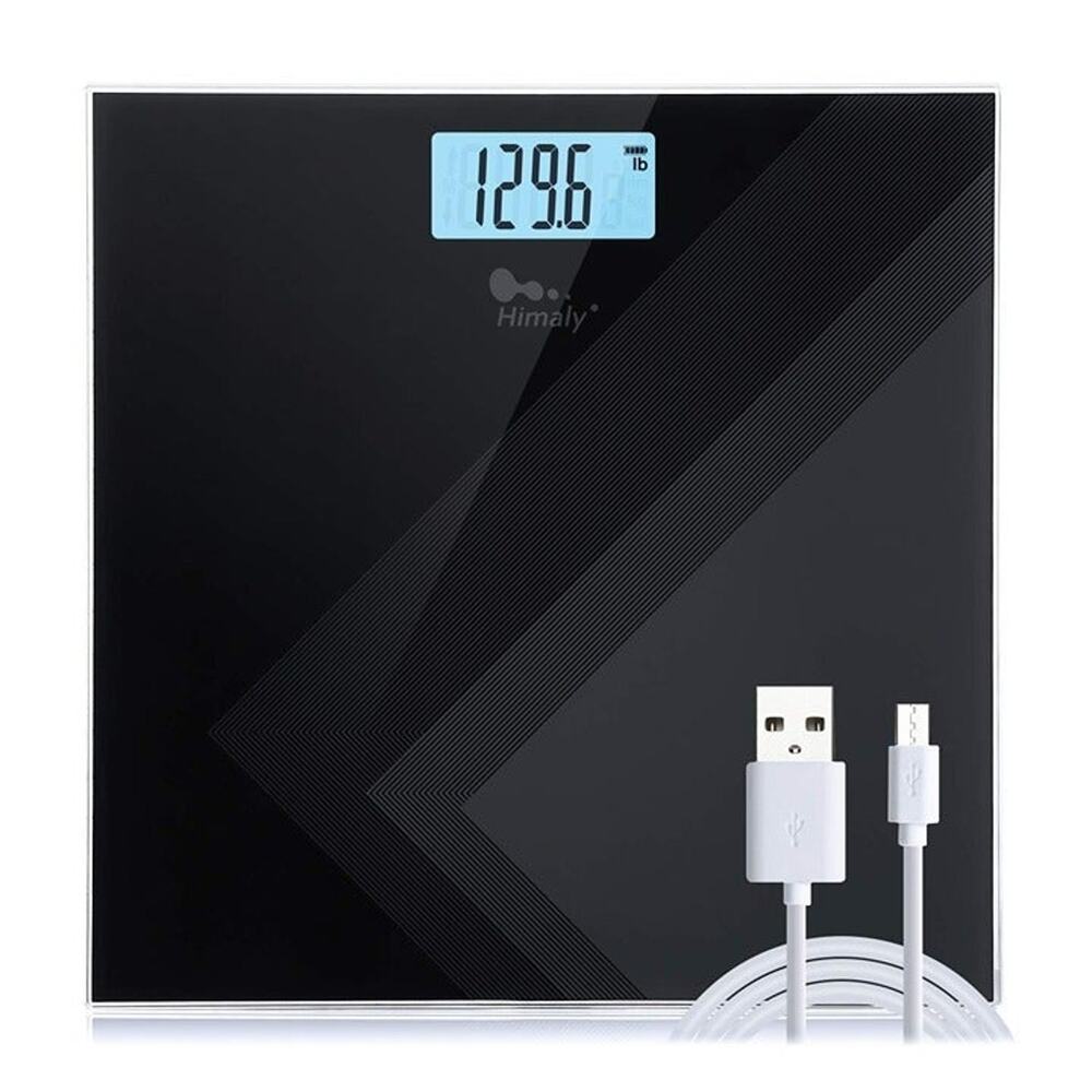 Digital Body Weight Scale USB Rechargeable Tempered Glass Bathroom Scale Fitness